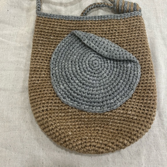 Handcrafted Brown and Blue Crochet Shoulder Bag - Picture 2 of 7